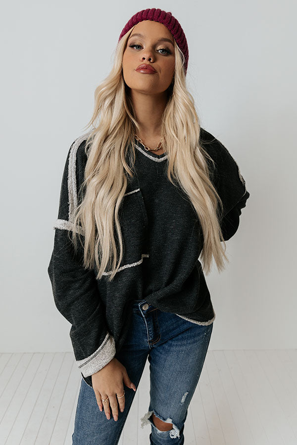 The Wine Down Sweater In Charcoal Image - 2