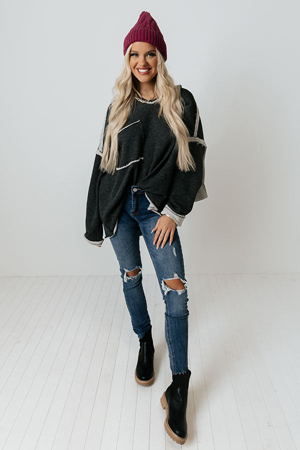 The Wine Down Sweater In Charcoal Image - 1
