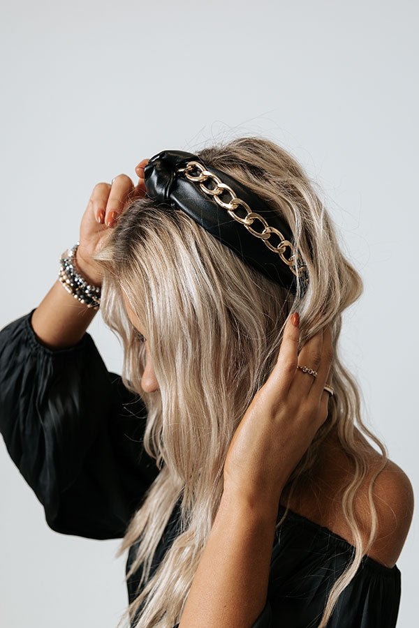 Please And Thanks Faux Leather Headband In Black Image - 1