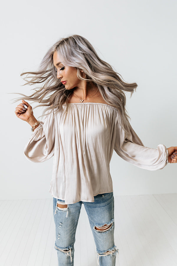 Unspoken Moment Satin Shift Top In Birch