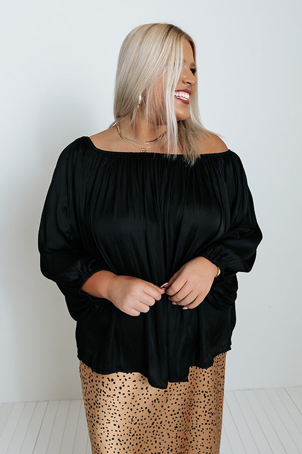 Unspoken Moment Satin Shift Top In Black Curves