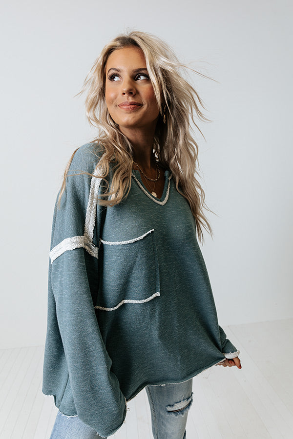 The Wine Down Sweater In Light Teal Image - 1