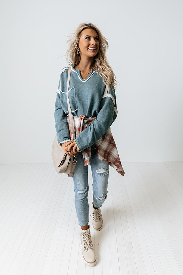 The Wine Down Sweater In Light Teal Image - 2