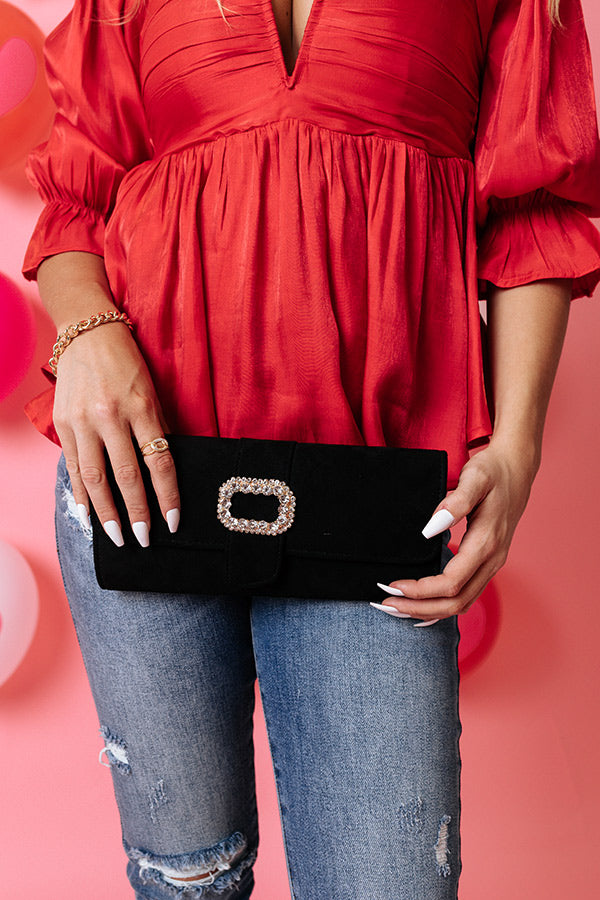 Regal Romance Faux Suede Clutch In Black