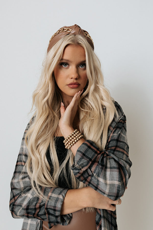 Please And Thanks Faux Leather Headband In Mocha Image - 2