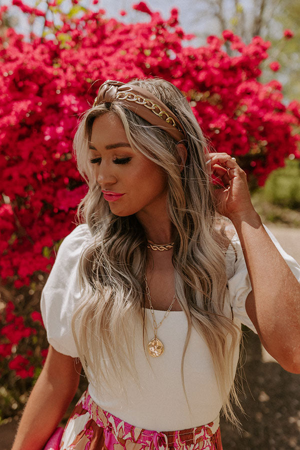 Please And Thanks Faux Leather Headband In Mocha