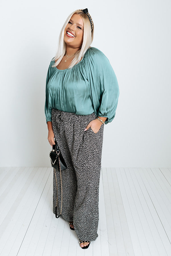 Unspoken Moment Satin Shift Top In Light Teal Curves