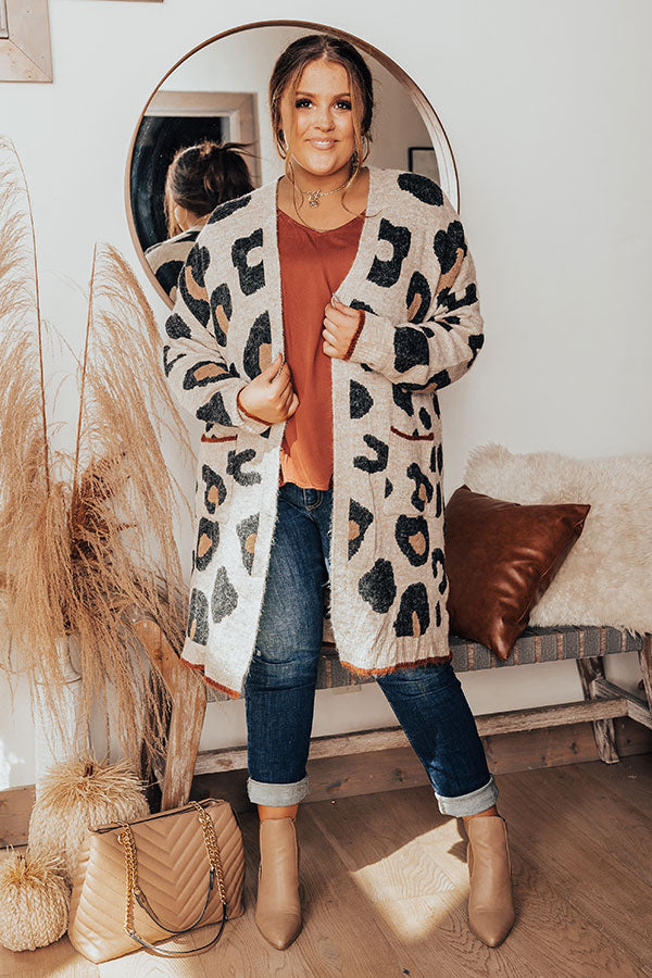 Early Bird Leopard Cardigan In Light Iced latte Curves