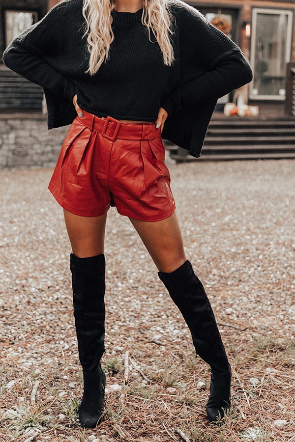 The Stanley High Waist Faux Leather Shorts In Wine