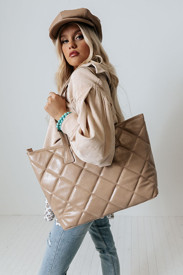 The Maybrook Faux Leather Tote In Warm Taupe