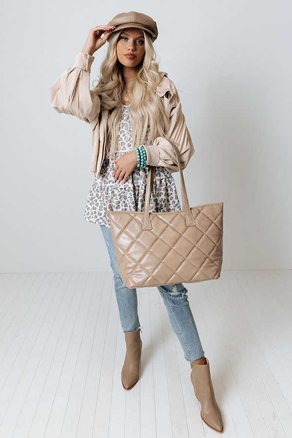 The Maybrook Faux Leather Tote In Warm Taupe Image - 2