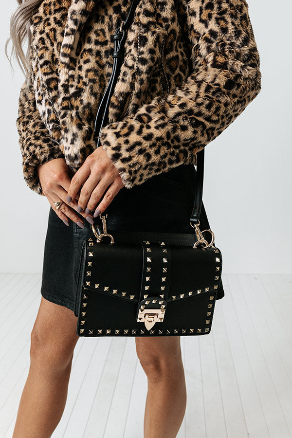 Watch Me Leave Studded Faux Leather Purse In Black