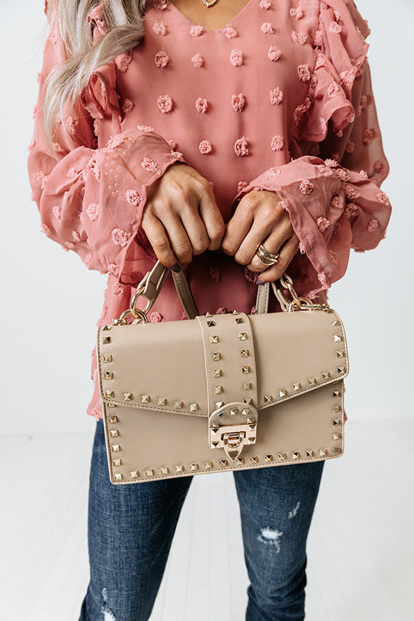 Watch Me Leave Studded Faux Leather Purse In Taupe