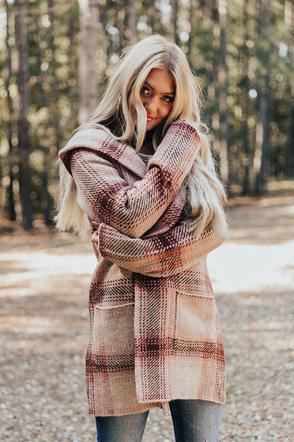 Autumn Woods Plaid Coat In Blush