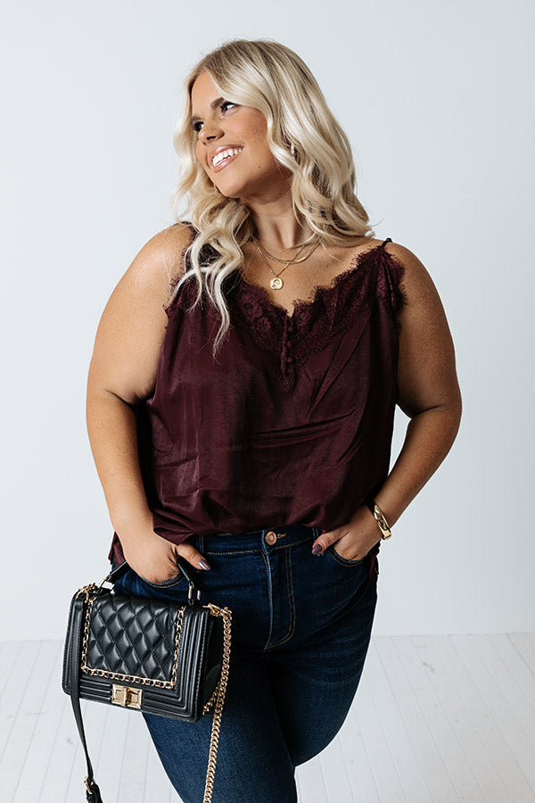 Staple Lace Trim Tank In Merlot Curves