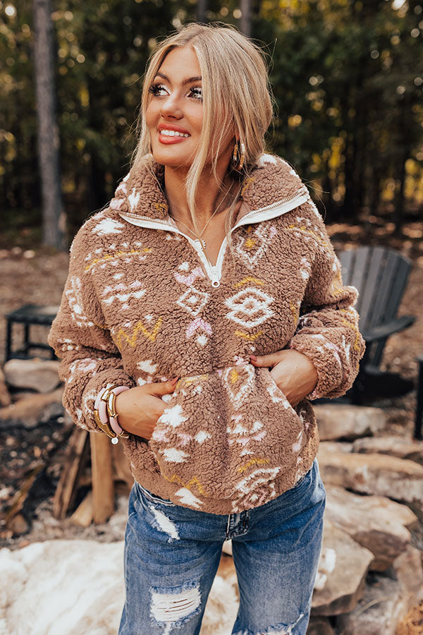 Weekend In Asheville Sherpa Pullover In Mocha