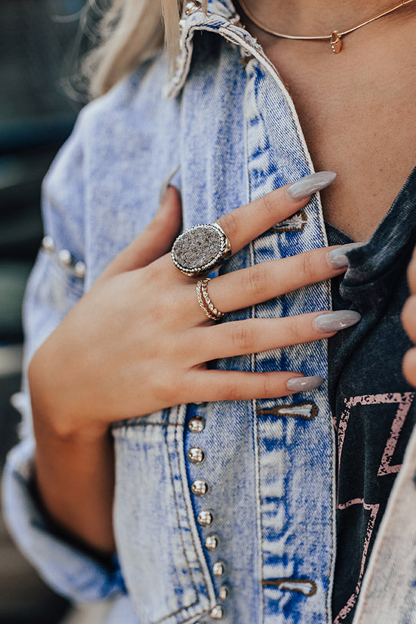 Call Me Angel Druzy Ring In Dark Grey