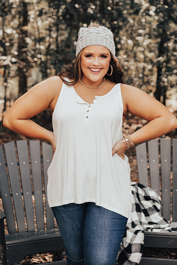 Party Perfection Ribbed Henley Tank In White Curves Image - 2