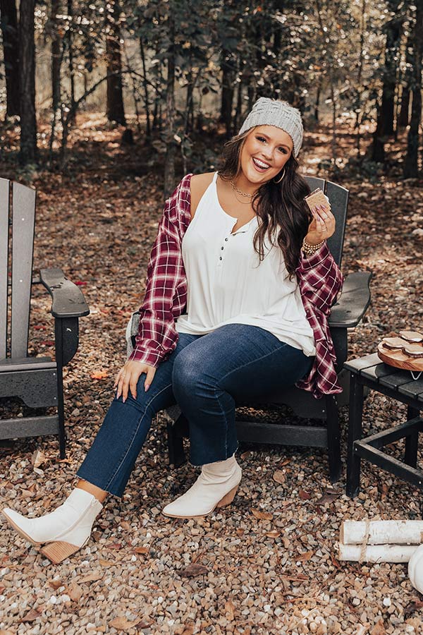 Party Perfection Ribbed Henley Tank In White Curves Image - 1