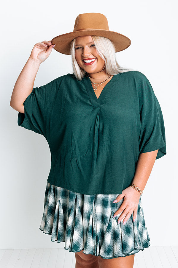 Stay And Chat Shift Top in Hunter Green Curves Image - 2