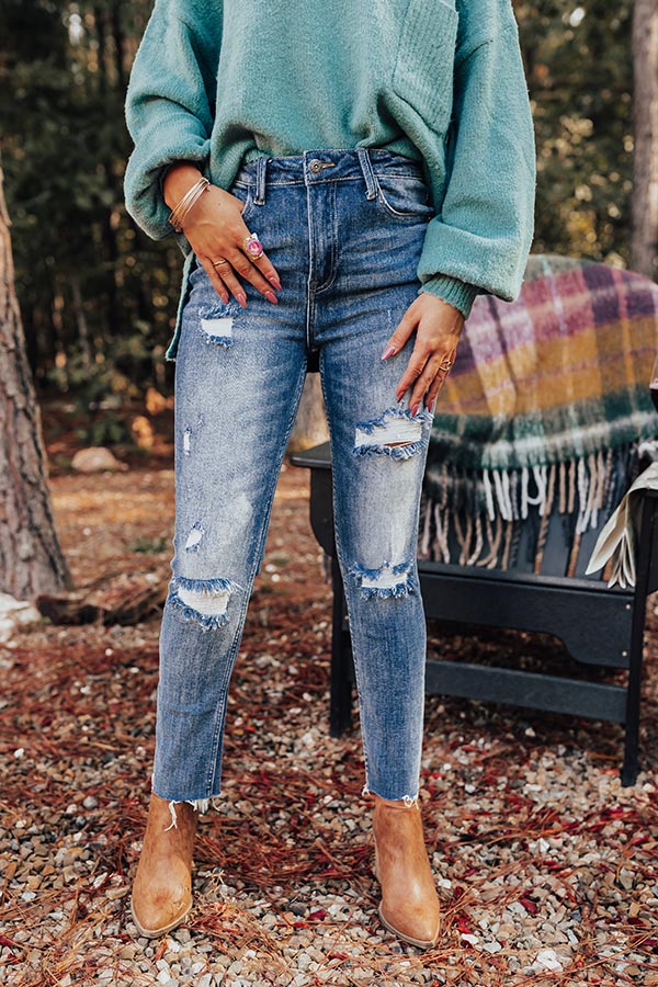 Risen The Seera High Waist Distressed Jean In Medium Wash Image - 1