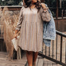 Path To Love Floral Babydoll Dress In Taupe Curves Image - 1