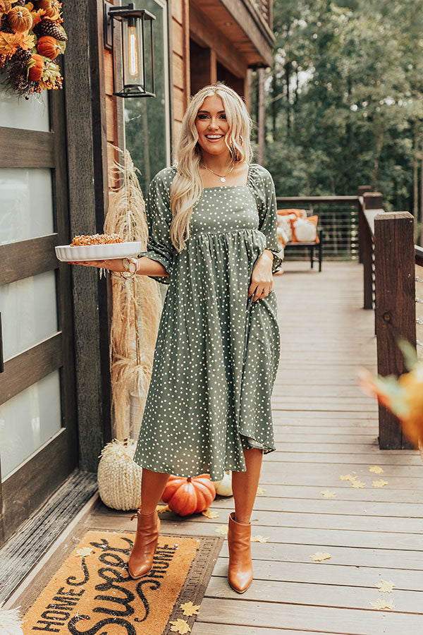 Dynasty Dreams Polka Dot Midi In Sage Image - 1