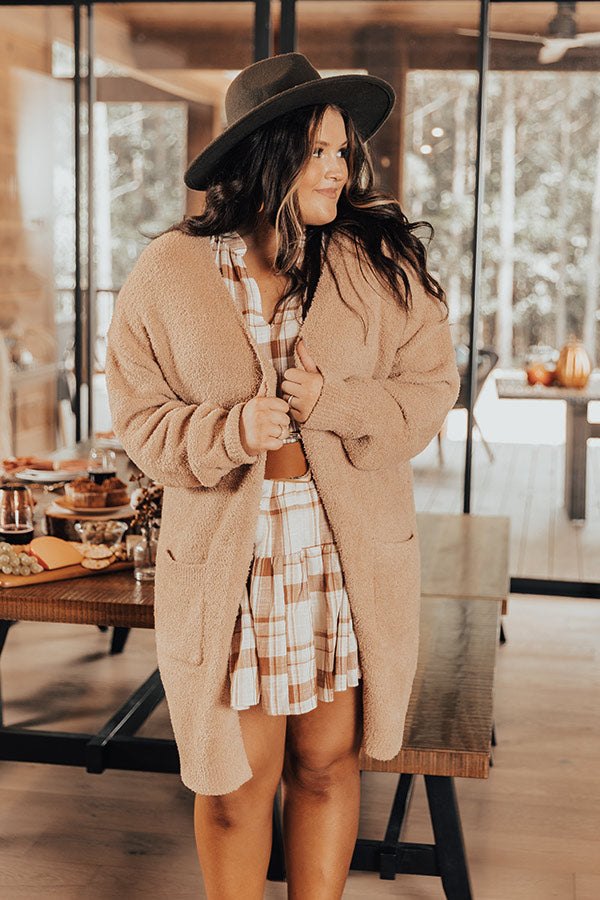 Pumpkin Spice Addict Cardigan In Khaki Curves