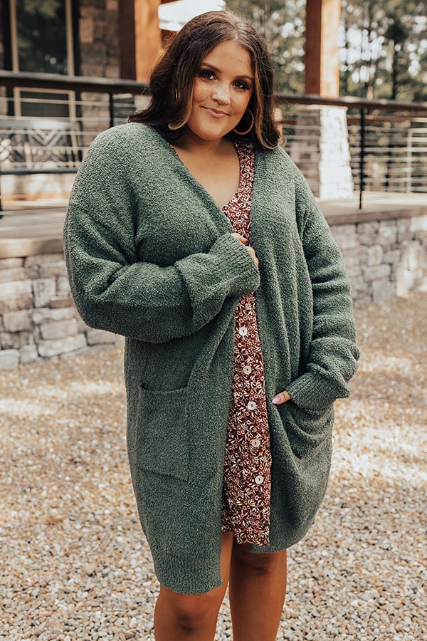 Pumpkin Spice Addict Cardigan In Olive Curves