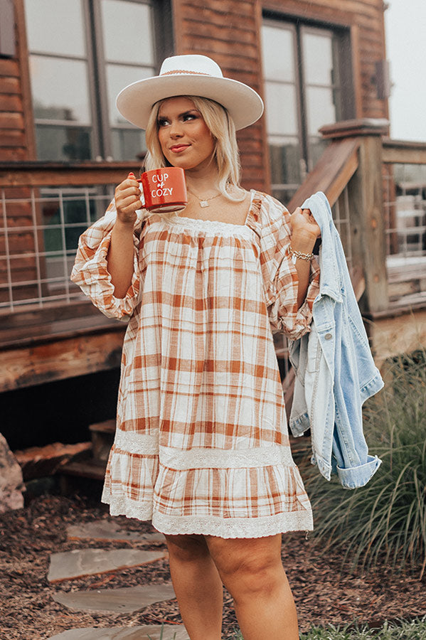 The Amie Plaid Shift Dress in Camel Curves Image - 2