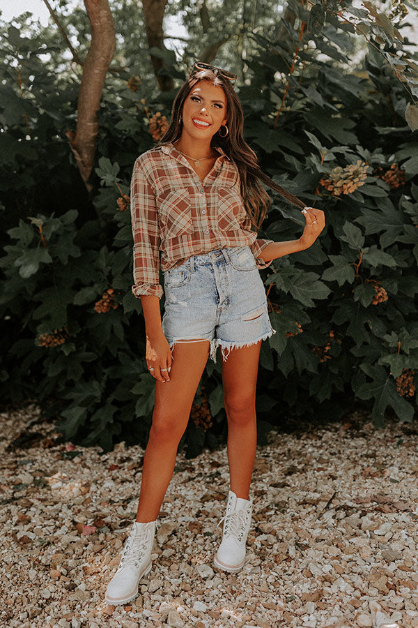Stay A Little While Plaid Button Up In Sage Image - 3