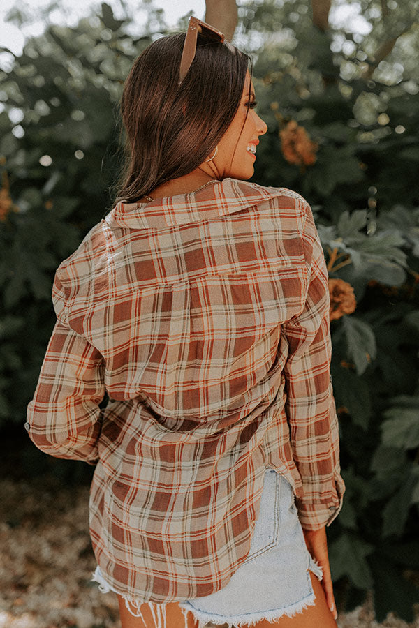 Stay A Little While Plaid Button Up In Sage Image - 5