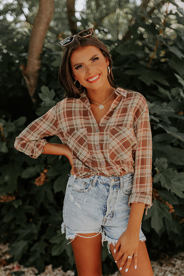 Stay A Little While Plaid Button Up In Sage Image - 2