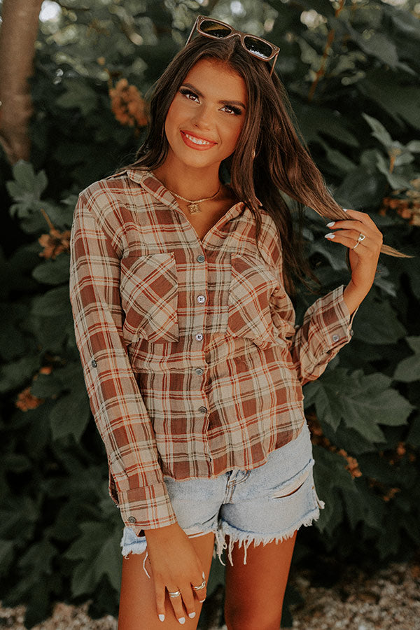 Stay A Little While Plaid Button Up In Sage Image - 1