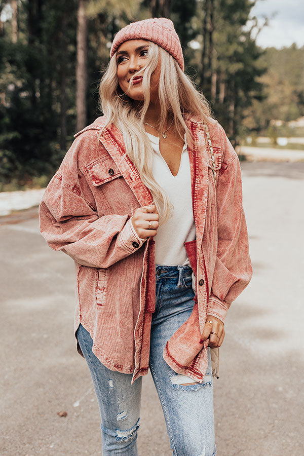 Powerful Pose Vintage Wash Corduroy Jacket in Aurora Red Image - 2