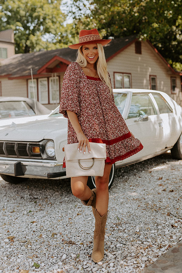 The Amie Floral Shift Dress in Rust