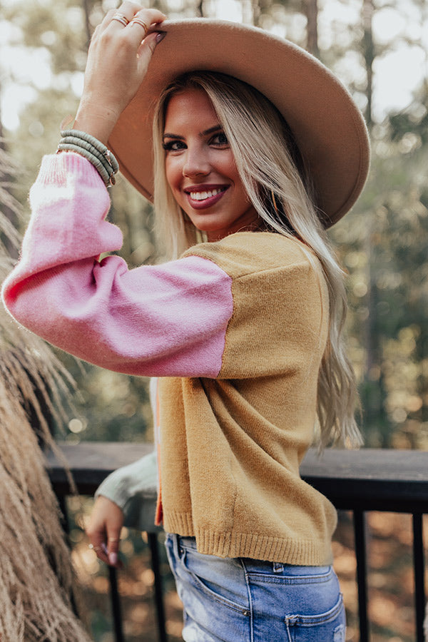 Cozy Code Color Block Cardigan in Mustard Image - 1