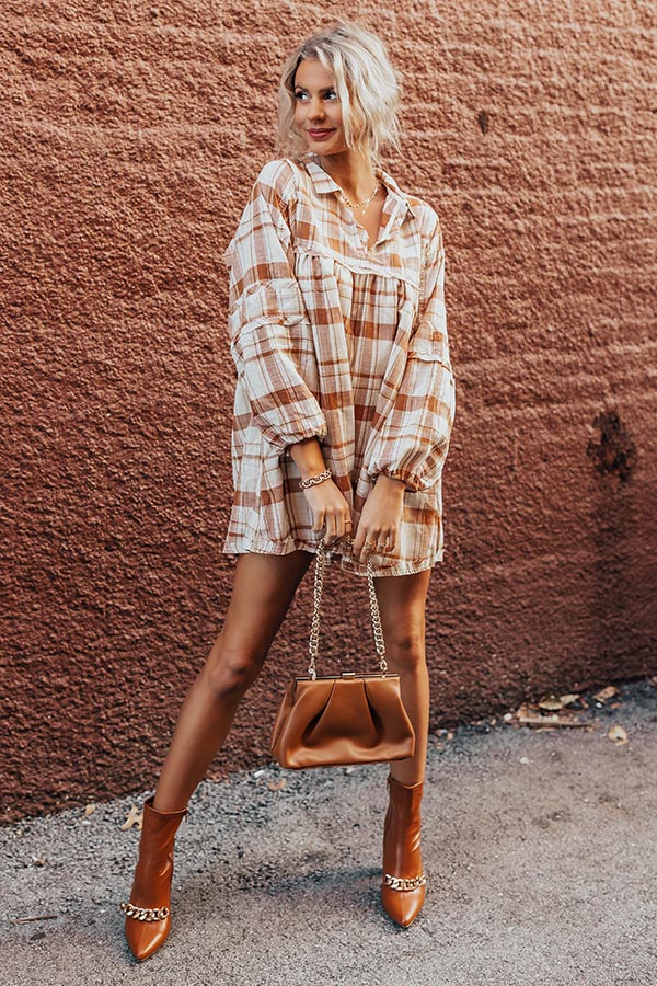 Soho Sweetness Plaid Babydoll Dress in Camel Image - 4