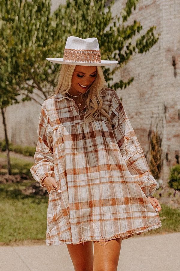 Soho Sweetness Plaid Babydoll Dress in Camel Image - 3