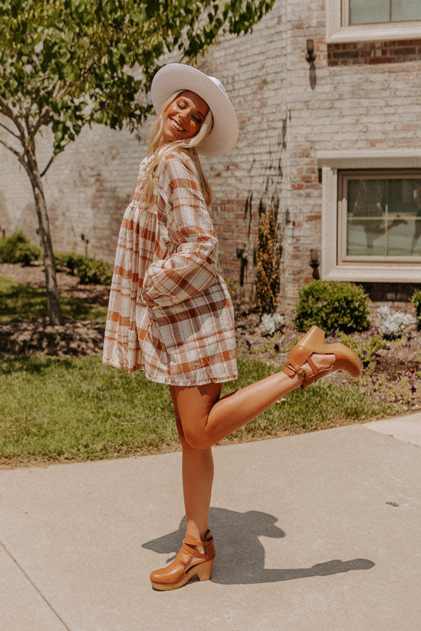 Soho Sweetness Plaid Babydoll Dress in Camel Image - 2