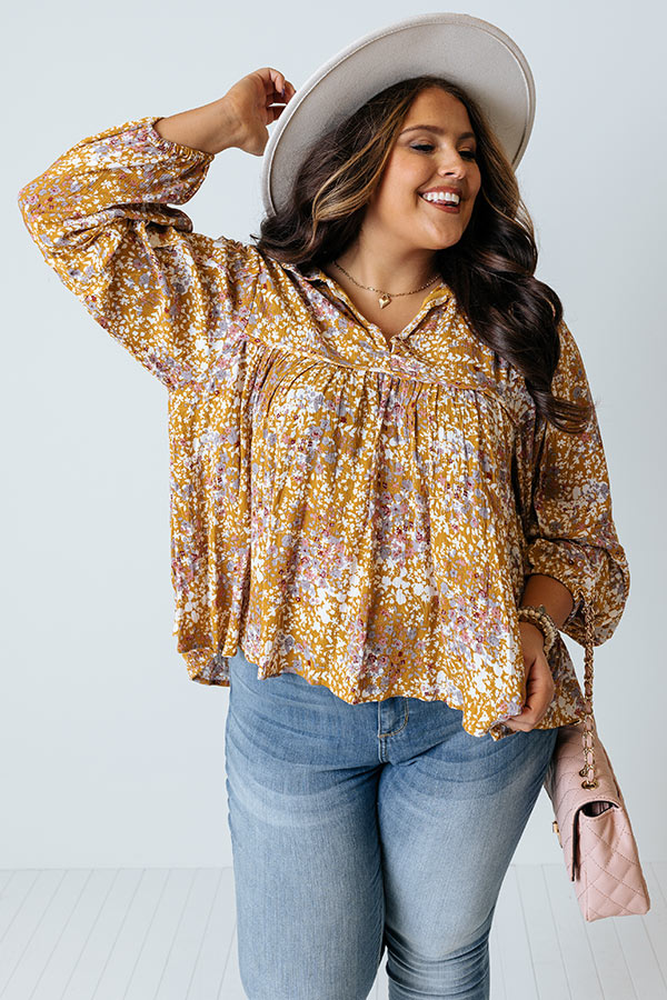 The Ivee Floral Babydoll Top in Mustard Curves Image - 5