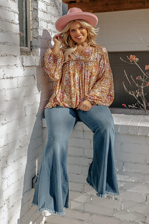 The Ivee Floral Babydoll Top in Mustard Curves Image - 1