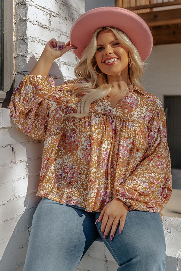 The Ivee Floral Babydoll Top in Mustard Curves Image - 3