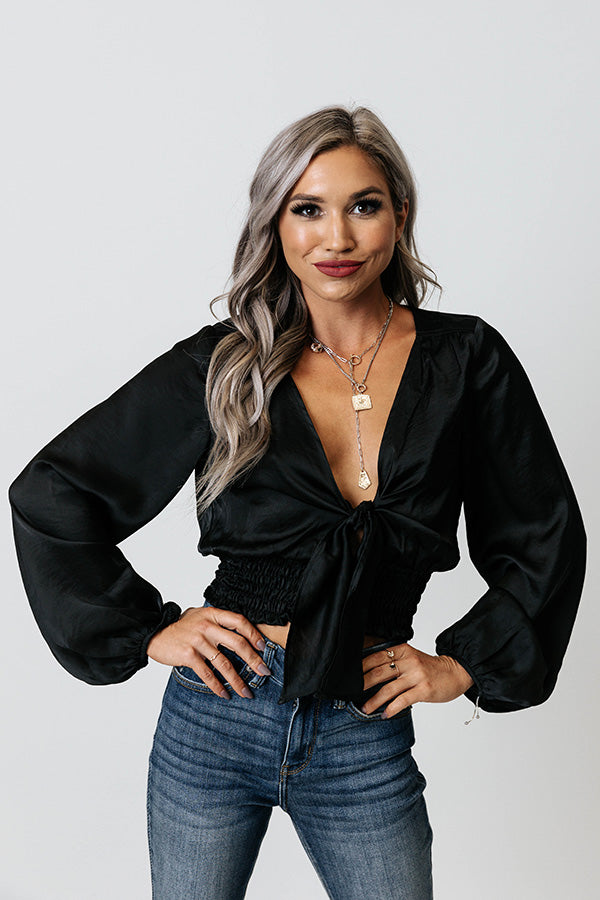Beverly Drive Satin Tie Top In Black