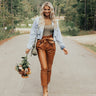 The Roma High Waist Faux Leather Pants In Camel Image - 1