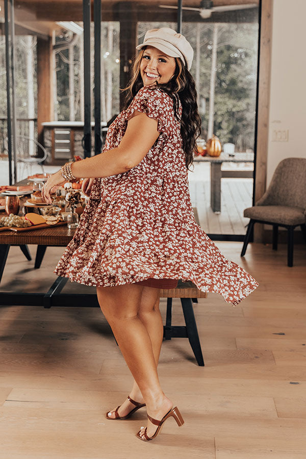 Thankful Babe Floral Shift Dress In Rust Curves Image - 5