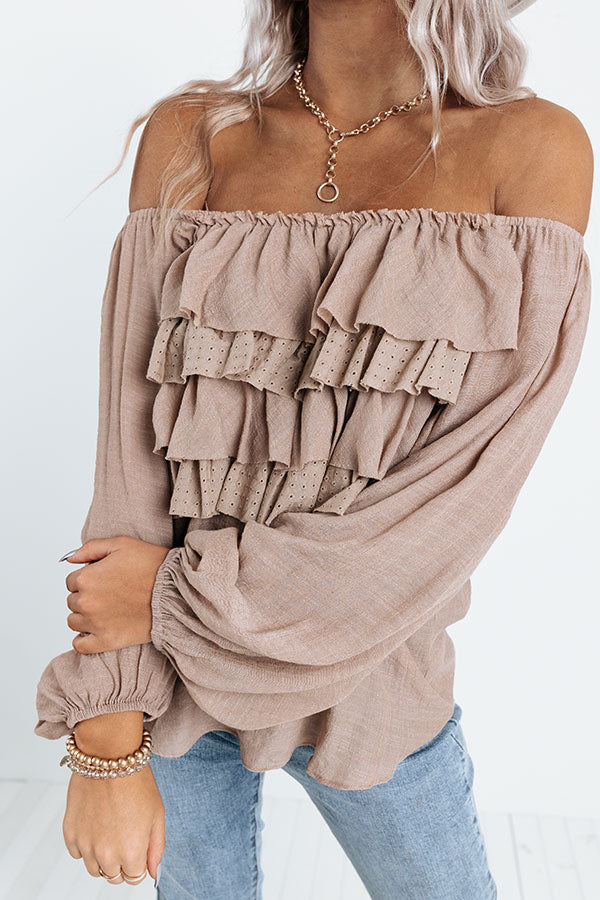 Western Skies Ruffle Top In Taupe Image - 2