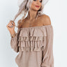 Western Skies Ruffle Top In Taupe Image - 1