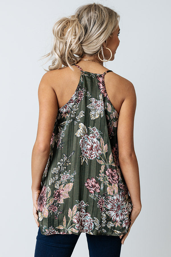 On The Blog Floral Tank in Olive Image - 5
