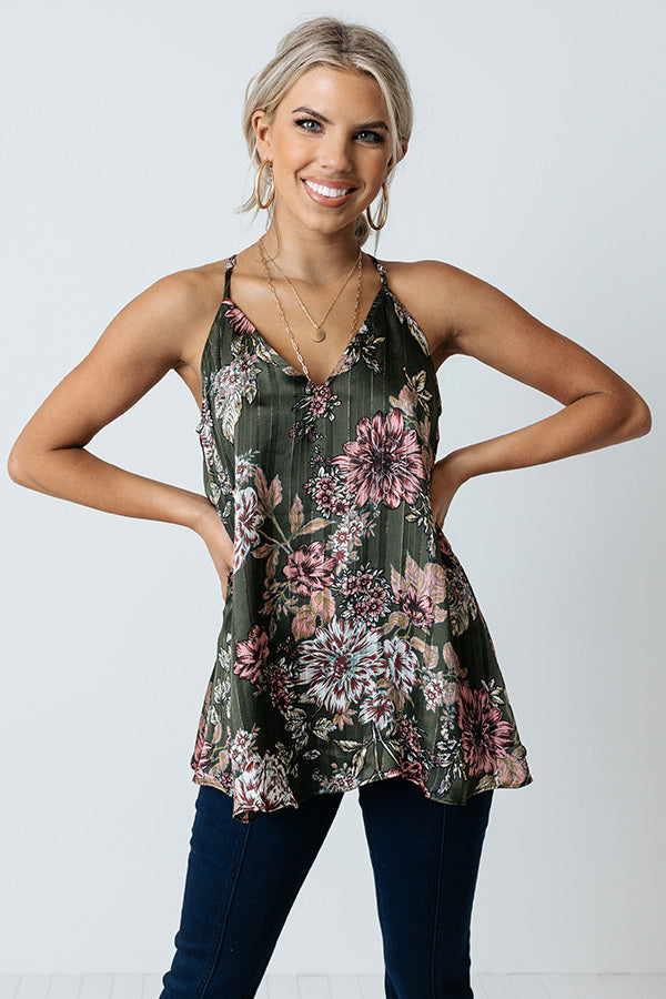 On The Blog Floral Tank in Olive Image - 3